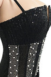 Black Trendy Euramerican Club Hot Drilling Sequins Mesh Spaghetti Condole Belt V Neck Split Long Dress XZ5263-1
