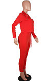Red Women Pure Color Trendy Long Sleeve Pants Sets SMY8044