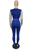 Pink Fashion Autumn And Winter Spliced Long Sleeve Round Neck Crop Top Bodycon Pants Slim Fitting Soprts Sets TC049-3