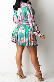 Pink Euramerican Long Sleeve Shirt Ruffle Skirts Sets YF9196-1