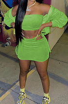 Green Casual Wholesal Long Sleeve Zippet Hoodie Coat &Strapless Short Skirts Sport Three Piece TC091-1
