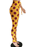 Yellow Women High Waist Bandage Polka Dot Fashion Sexy Pants SMY8050