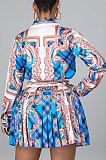 Blue Euramerican Long Sleeve Shirt Ruffle Skirts Sets YF9196-4