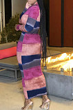 Multicolor Euramerican Women Digital Printing Ribber Strapless Long Sleeve Zipper Long Dress SMY8047