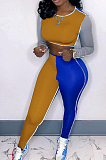 Light Blue Fashion Autumn And Winter Spliced Long Sleeve Round Neck Crop Top Bodycon Pants Slim Fitting Soprts Sets TC049-1