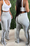 Gray High Waist Elasticband Pure Color Edge Strip Sport Casual Pants TC088-2