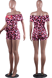 Pink Night Club Lips Leopard Printing A Word Shoulder Bandage Shorts Two-Piece MLL105-1