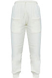Rice White Women Fashion Sport Casual Solid Color Pocket Long Pants AYM5035-2