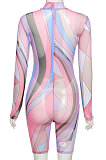 Multicolor Women Fashion Sexy High Waist Hip Mesh Spaghetti Printing Tight Sport Romper Jumpsuits QNFS00158