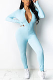 SUPER WHOLESALE|Black Euramerican Solid Color Zipper Long Sleeve Sexy Tight Lady Bodycon Jumpsuits KZ2134-1