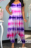 Colorful Tie Dye Printing Condole-Belt Casaul Wide Leg Jumpsuits MLL106-1