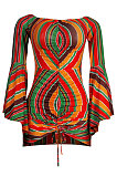 Multicolor Sexy Euramerican Horn Sleeve Shirred Detail Tight Mini Dress KA7191