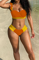 Orange Sexy Contrast Color Wave Edge Condole Belt Strapless Dew Waist Bikini Two Piece Swimsuits SZS8128-1