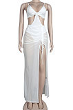White Club Women Condole Belt Crop Solid Color Skirts Sets KA7192-1