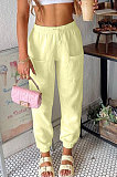 Yellow Women Fashion Sport Casual Solid Color Pocket Long Pants AYM5035-1