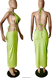 Fruit Green Summer New Condole-Belt Backless Hollow Out Bodycon Pure Color Long Dress YNS1649-2