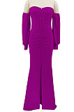 Purple Pure Color Strapless Slim Fitting Sexy Split Long Dress KZ2131-4