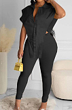 Black New Fashion Pure Color Lapel Neck Single-Breasted From Shoulder Shirts Bodycon Pants Two-Piece LYY9314-2