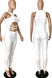 White Sexy Solid Color Round Neck Strapless Hollow Out Slim Fitting Bodycod Jumpsuits YNS1661-1