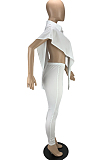White New Fashion Pure Color Lapel Neck Single-Breasted From Shoulder Shirts Bodycon Pants Two-Piece LYY9314-1
