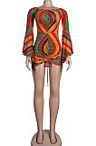Multicolor Sexy Euramerican Horn Sleeve Shirred Detail Tight Mini Dress KA7191