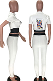 White Wholesal Women Pattern Digital Printing Short Sleeve Round Neck Crop Top Bodycon Pants Casual Sets LYY9260-1