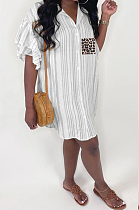Black Positioning Leopard Printing Ruffle Sleeve Lapel Neck Single-Breasted Shirt Dress MLL114-3