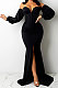 Black Pure Color Strapless Slim Fitting Sexy Split Long Dress KZ2131-3