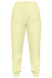 Yellow Women Fashion Sport Casual Solid Color Pocket Long Pants AYM5035-1
