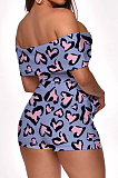 Pink Night Club Lips Leopard Printing A Word Shoulder Bandage Shorts Two-Piece MLL105-1
