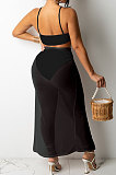 Black Club Women Condole Belt Crop Solid Color Skirts Sets KA7192-2