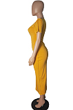 Orange Summer Sholesal Short Sleeve Round Neck Hollow Out Cross Bandage Solid Color Bodycon Long Dress SNM8237-2
