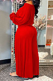 Orange Women Solid Color Casual Loose Long Sleeve Dew Waist Wide-legged pants KKY80057-3