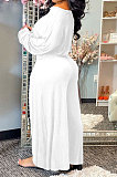 Black Women Solid Color Casual Loose Long Sleeve Dew Waist Wide-legged pants KKY80057-1
