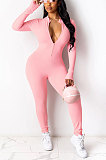 Orange Euramerican Solid Color Zipper Long Sleeve Sexy Tight Lady Bodycon Jumpsuits KZ2134-5