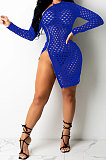 Black Sexy Long Sleeve Zipper Hollow Out Pure Color Club Mini Dress FMM2069-4