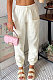 Rice White Women Fashion Sport Casual Solid Color Pocket Long Pants AYM5035-2