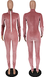 Pink Autumn And Winter Korea Velvet  Long Sleeve Stand Neck Zipper Slim Fitting Sport Jumpsuits HY5239-1