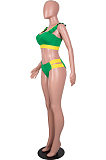 Neon Green Sexy Contrast Color Wave Edge Condole Belt Strapless Dew Waist Bikini Two Piece Swimsuits SZS8128-2