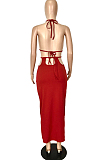 Red Summer New Condole-Belt Backless Hollow Out Bodycon Pure Color Long Dress YNS1649-4