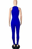 Blue Sexy Solid Color Round Neck Strapless Hollow Out Slim Fitting Bodycod Jumpsuits YNS1661-3