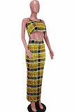 Yllow Wholesal Sexy Plaid Printing Condole Belt Strapless High Waist Bodycon Long Skirts Slim Fitting Two-Piece HHM6335-1