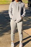 Gray Casual Cotton Blend Long Sleeve With Pocket Hoodie Pants Solid Color Sport Sets YM213-6