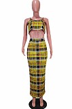 Blue Wholesal Sexy Plaid Printing Condole Belt Strapless High Waist Bodycon Long Skirts Slim Fitting Two-Piece HHM6335-2