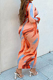 Pattern Euramerican Women Trendy Seyx Printing Long Sleeve Tight Long Dress AA5275