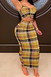 Green Wholesal Sexy Plaid Printing Condole Belt Strapless High Waist Bodycon Long Skirts Slim Fitting Two-Piece HHM6335-3