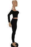Black Sexy Pure Color A Word Shoulder Long Sleeve Strapless Bodycon Pencil Pants Two-Piece MN8379-2