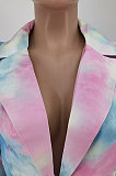 Multicolor Euramerican Women Fashion Tie Dye Printing Buttons Suit Jacket AA5272