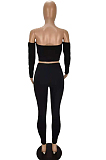 Black Sexy Pure Color A Word Shoulder Long Sleeve Strapless Bodycon Pencil Pants Two-Piece MN8379-2