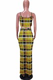 Yllow Wholesal Sexy Plaid Printing Condole Belt Strapless High Waist Bodycon Long Skirts Slim Fitting Two-Piece HHM6335-1